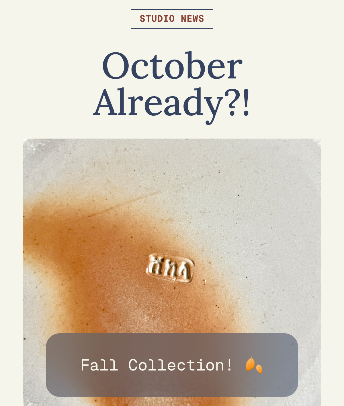 STUDIO NEWS. October Already?! fall collection! 🍂. Code: Sale20. Scroll Down for wood fire blog!