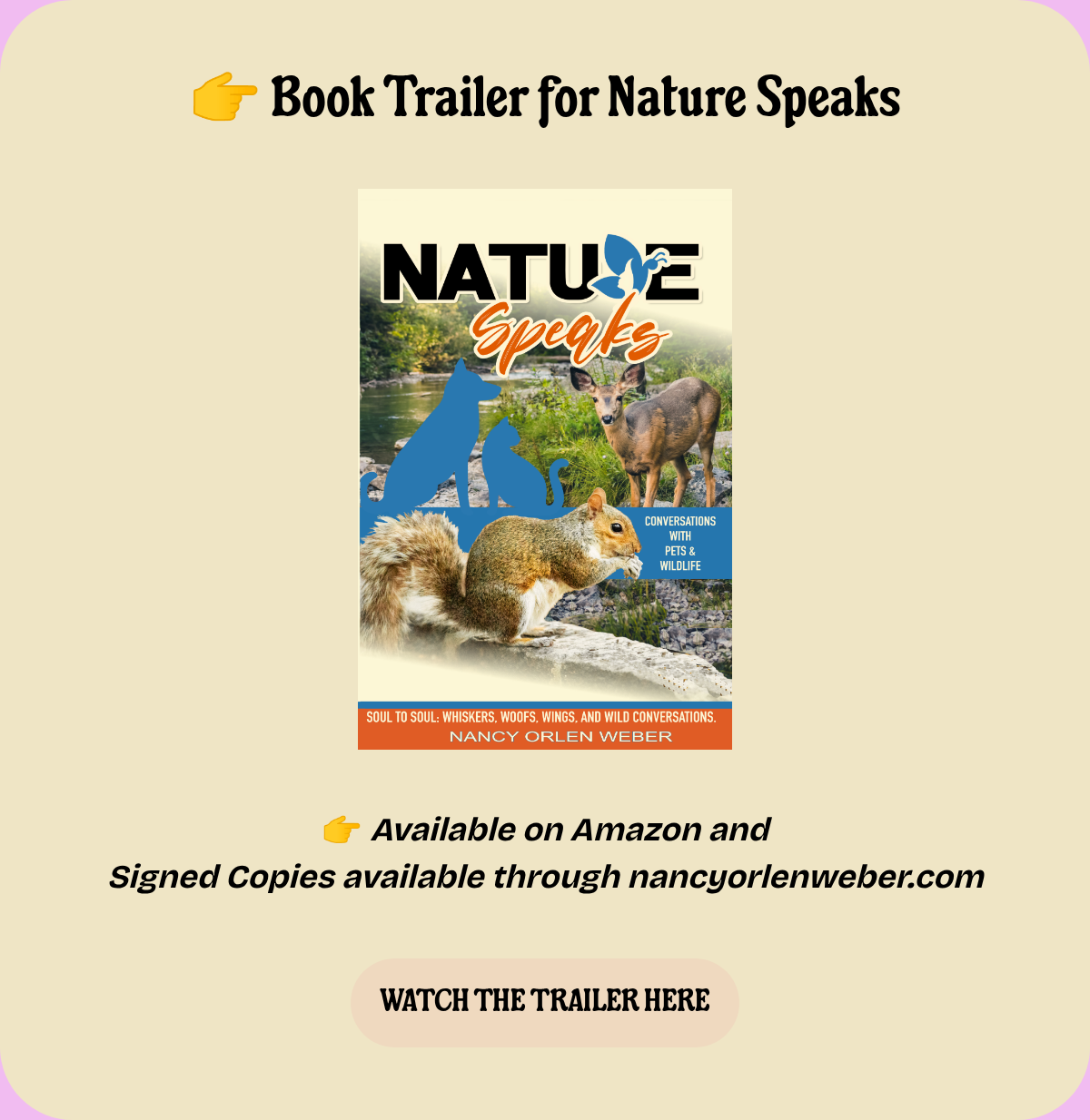 LABEL. 👉 Book Trailer for Nature Speaks. Ellipse. 👉 Available on Amazon andSigned Copies available through nancyorlenweber.com. WATCH THE TRAILER HERE.