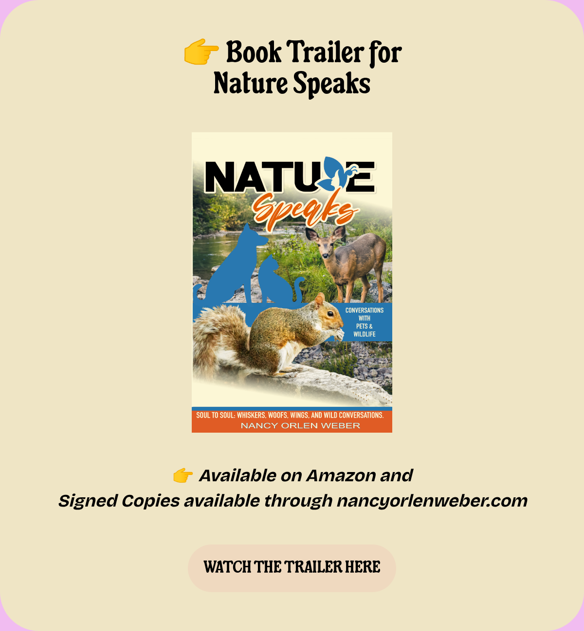 LABEL. 👉 Book Trailer forNature Speaks. Ellipse. 👉 Available on Amazon andSigned Copies available through nancyorlenweber.com. WATCH THE TRAILER HERE.